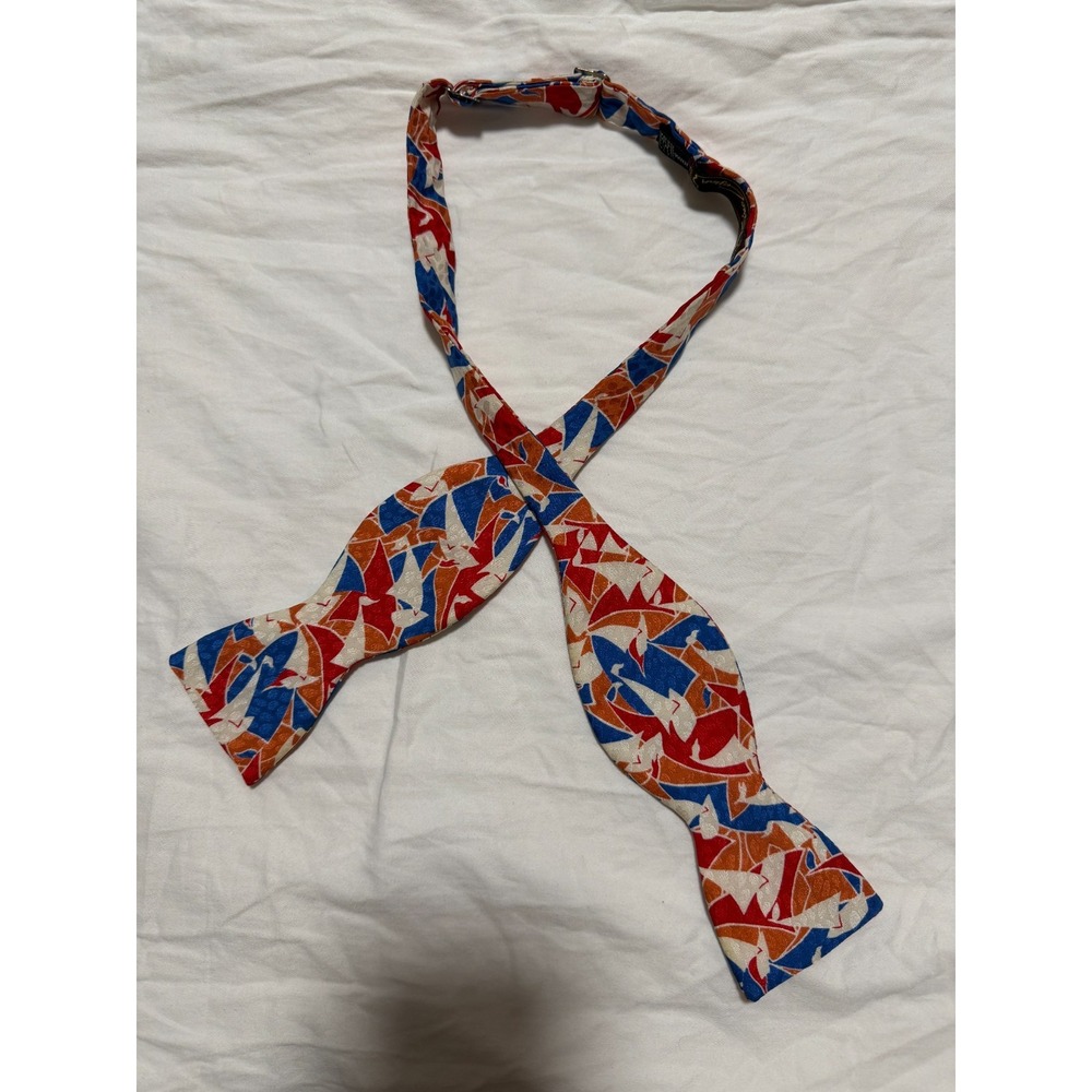 Tino Cosma 100% Silk Bow Tie Abstract Geometric Red Blue Orange Italy AS IS